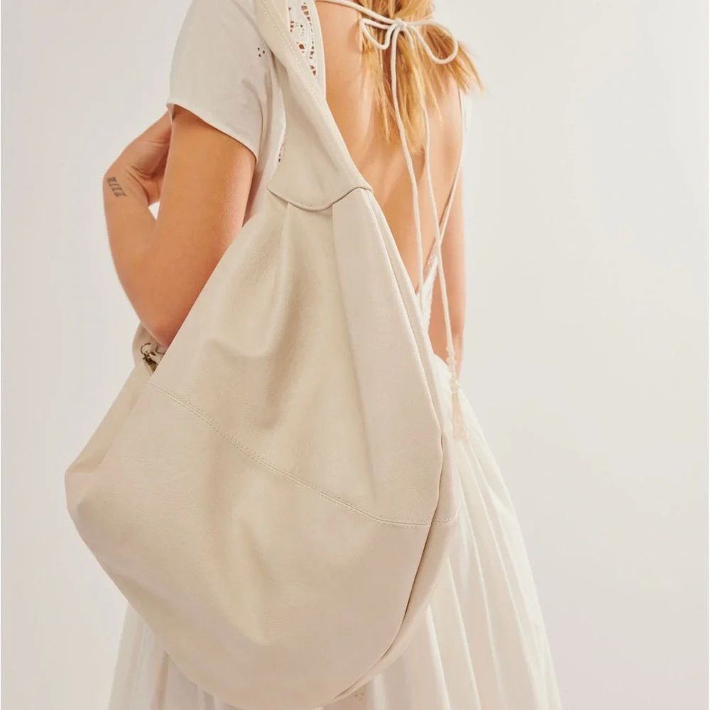 Free People Neutral Cream Slouch Hobo Bag